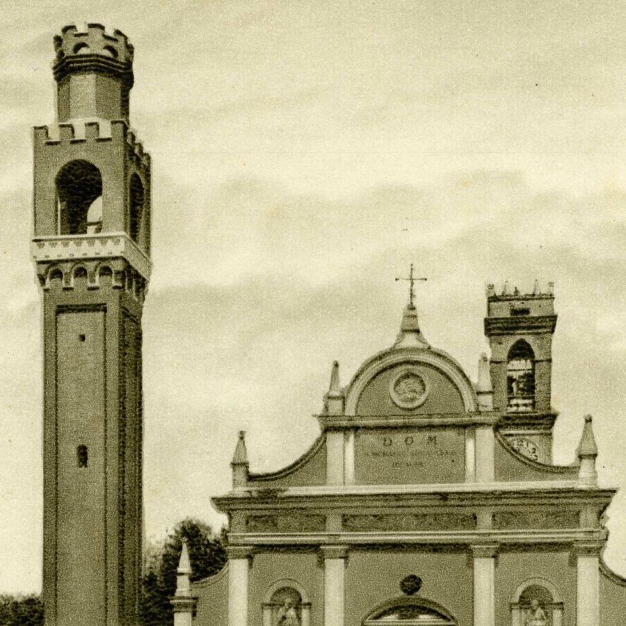 Il nuovo campanile appena edificato nel 1950