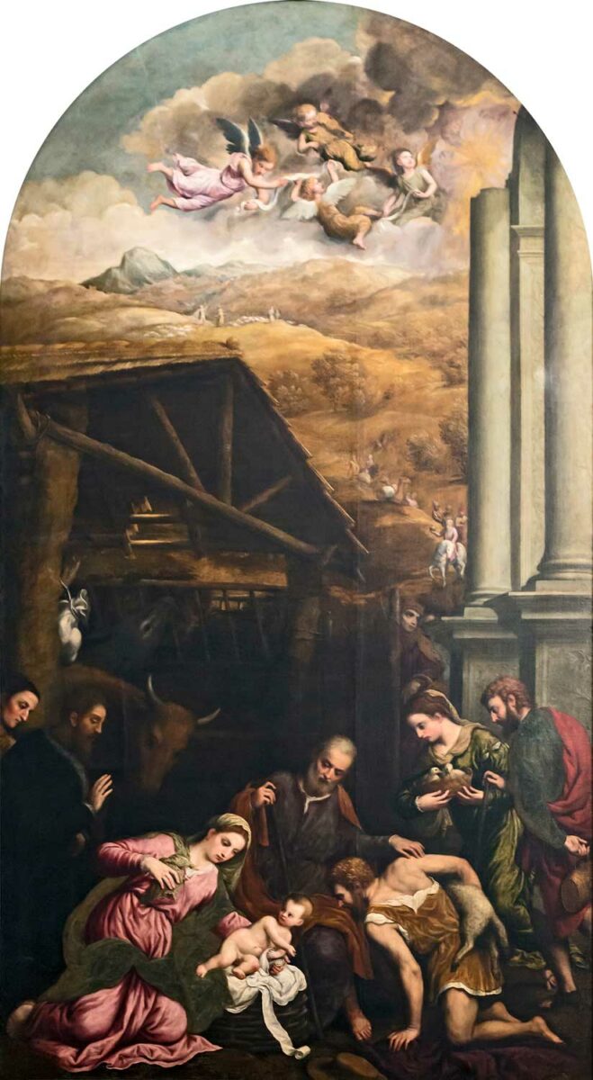 Paris Bordon, 1550 - 1560. Adorazione dei pastori, olio su tela, cm 333 x 182, Chiesa di San Francesco (TV)