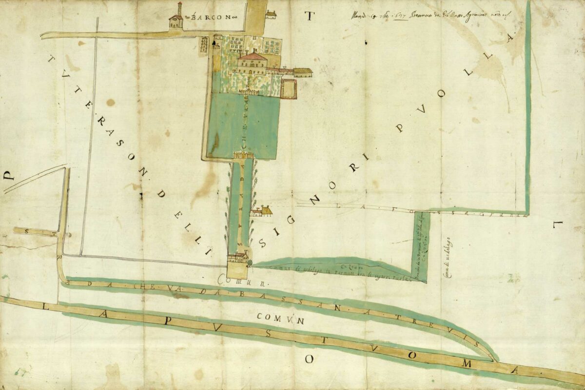 Mappa raffigurante i possedimenti della famiglia Pola nel 1637 a Barcon. Archivio privato.