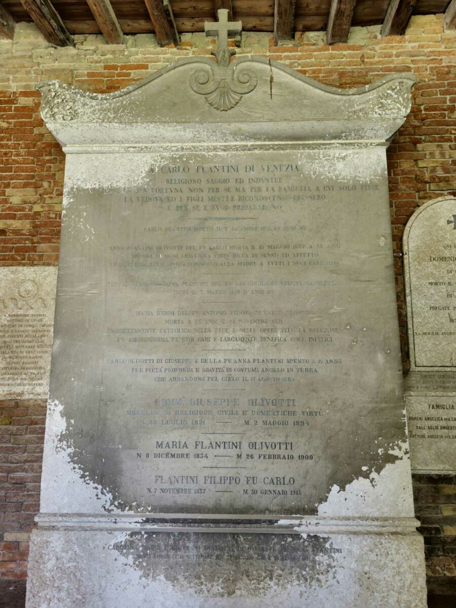 Epigrafe di Carlo Flantini, Cimitero di San Michele di Venezia